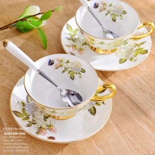 白玫瑰描金英式茶具骨瓷咖啡杯欧式下午茶杯子红茶杯花茶杯带碟