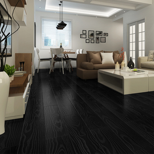黑白色个性强化复合木地板家用地暖防水耐磨服装店12mm