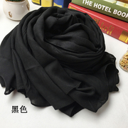 黑色围巾女春秋棉麻，文艺纯色韩版百搭超大长款空调披肩旅游丝巾