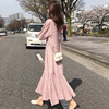 2022夏季韩版女装显瘦粉色鱼尾裙子雪纺气质连衣裙小清新长裙