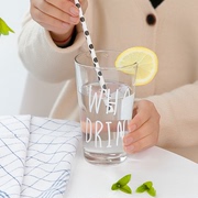 清新透明英文玻璃杯创意，zakka水杯子柠檬，果汁饮料水杯刷牙杯