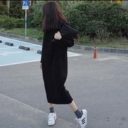 韩国2020秋冬女装半高领打底连衣裙，宽松加厚超长款针织，毛衣裙(毛衣裙)