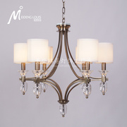 美式现代简约新古典古铜水晶装饰吊灯布罩客厅别墅工程定制灯具