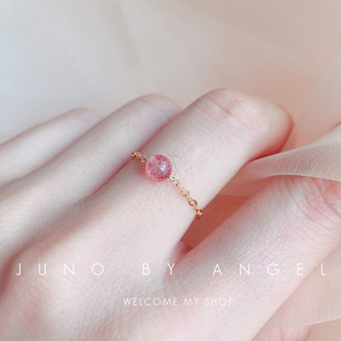 馨米娅2024年潮天然草莓，水晶月光石食指，戒指女时尚清新指环