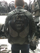 2018英伦风格3d硅胶立体骷髅头背包时尚，潮流韩国铆钉，双肩包黑色(包黑色)酷