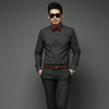 韩国上衣韩版商务绅士男士黑色圆点波点个性衣领长袖衬衫衬衣