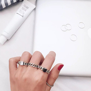 韩国韩版s925纯银黑玛瑙白锆石链条戒指复古开口戒指环女泰银个性