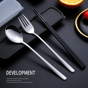 不锈钢勺子创意便携餐具，勺叉套装防滑筷子韩式可爱学生旅游餐具盒