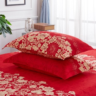 家用枕套单双人结婚庆大红色情侣枕头枕芯套48x74一对两只装