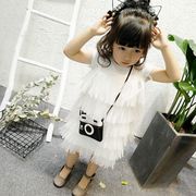 童装连衣裙夏韩版女童白色短袖t恤裙超美网纱蛋糕礼服公主裙