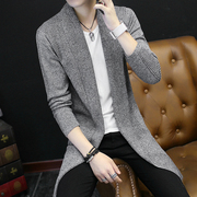 长款风衣毛衣针织衫男士春秋季开衫，韩版潮流个性，外套衣服装青少年