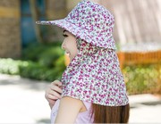 夏季女遮阳帽防紫外线太阳帽骑车帽大檐防晒遮脸帽子布帽 采茶帽