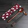 布袋筷子便携筷勺套装，创意情侣户外尖头工艺木筷和风餐具防霉