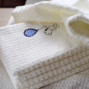 2条装 孚日洁玉纯棉小毛巾胖熊刺绣全棉割绒柔软舒适婴儿童巾