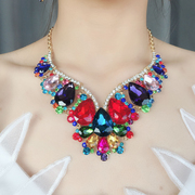 欧美夸张饰品奢华水晶彩色，宝石装饰项链耳环，短锁骨礼服挂件配饰