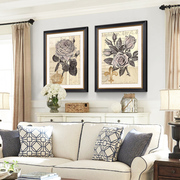 复古素色玫瑰客厅装饰画现代简约美式挂画卧室，床头沙发背景墙壁画