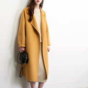 黄色茧型长款双面呢羊毛毛呢，呢子外套韩版中长款双面羊绒大衣女