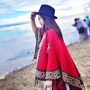 民族风披肩女新疆西藏青海湖旅游穿搭超大斗篷，披风加厚保暖围巾