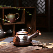 雅馨仿古茶器大号茶壶日式纯手工，柴烧粗陶茶具，台湾陶瓷侧把茶壶