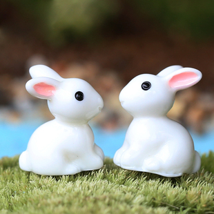 微景观动物装饰品树脂小耳朵白兔摆件园艺摆设手工彩绘兔子小道具