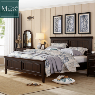 美式乡村实木双人床1.8米1.5米实木床高品质卧室家具组合