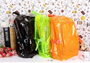 韩版塑料糖果色包包荧光包果冻(包果冻)男女学生书包透明双肩包背包(包背包)春夏包