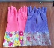 韩版时尚印花敞长袖 加绒里厚手套家务洗碗衣手套防水手套