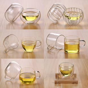 耐热玻璃茶杯功夫茶杯玻璃茶具品茗杯，带把花，茶杯咖啡杯小茶碗加厚