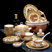 景德镇陶瓷器清明上河图，传统图案餐具56头骨瓷碗，盘碟餐具套装送礼