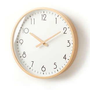 北欧无印简约榉木挂钟原木实木静音挂表客厅创意简约现代木质钟表