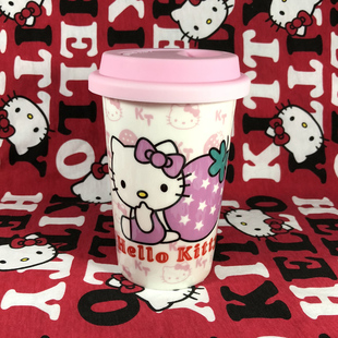 可爱Hellokitty陶瓷卡通KT猫马克水杯白色创意凯蒂猫带盖杯子