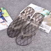 夏季水晶人字拖男塑料防滑耐磨学生休闲透明纯色夹脚软底浴室拖鞋