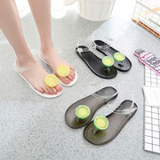 2020夏季柠檬草莓水晶果冻夹趾凉鞋透明水果平底塑胶凉鞋