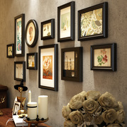 欧式复古实木照片墙，相框墙餐厅酒店，挂墙装饰画美式沙发背景墙画框