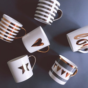 小陶器北欧金色描金陶瓷马克杯，咖啡茶杯早餐，杯子牛奶杯情侣对杯