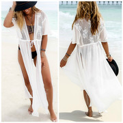 欧美防晒沙滩度假白色透明性感，镂空蕾丝泳衣女，比基尼罩衫罩衣罩裙