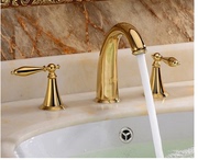 欧式金色三孔面盆水龙头冷热8寸分体式浴室三件套洗手池脸盆龙头