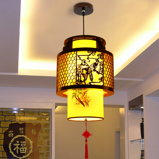 中式古典木艺羊皮吊灯酒店茶楼餐馆仿古灯饰书房走廊阳台创意灯具