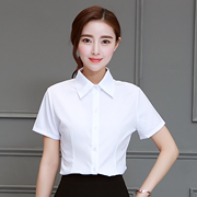韩版棉白色女衬衫短袖夏装半袖，工作服正装工装大码衬衣职业女装ol