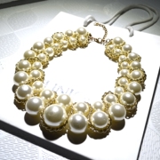 韩版双层珍珠缠绕项链女士时尚夸张短链锁骨链韩国饰品