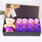 七夕节礼物12朵小熊香皂花礼盒创意生日女生玫瑰肥皂花结婚品