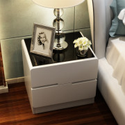 玻璃面烤漆床头柜 简约现代储物柜 卧室床边柜白色收纳 整装