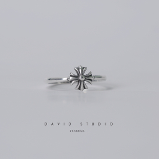 David studio925纯银款十字架爱心五角星童军花舌头情侣女士戒指