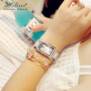 melissa方型手表女水钻表韩版女士手表陶瓷表带，时尚潮流防水女表