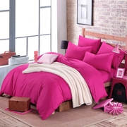 简约活性印染全棉纯玫红色四件套单色素色被套，床单纯棉高支密床品
