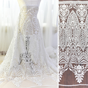 豪华刺绣白色高档网纱蕾，丝布连衣裙服装，布料diy材料婚纱材料面料