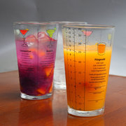 韩版印花果汁杯480毫升v形调酒杯波士顿对口杯彩色厅杯摇酒杯