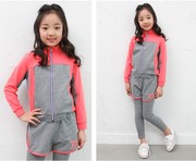 韩国童装潮品店春秋女童，拼色洋气运动外套，短裤打底裤两件套装