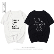 girls can do anything t恤圆领短袖纯棉情侣姐妹装宿舍服简笔画