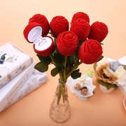 红色玫瑰花戒指盒情人节礼物个性创意戒指盒求婚戒指盒